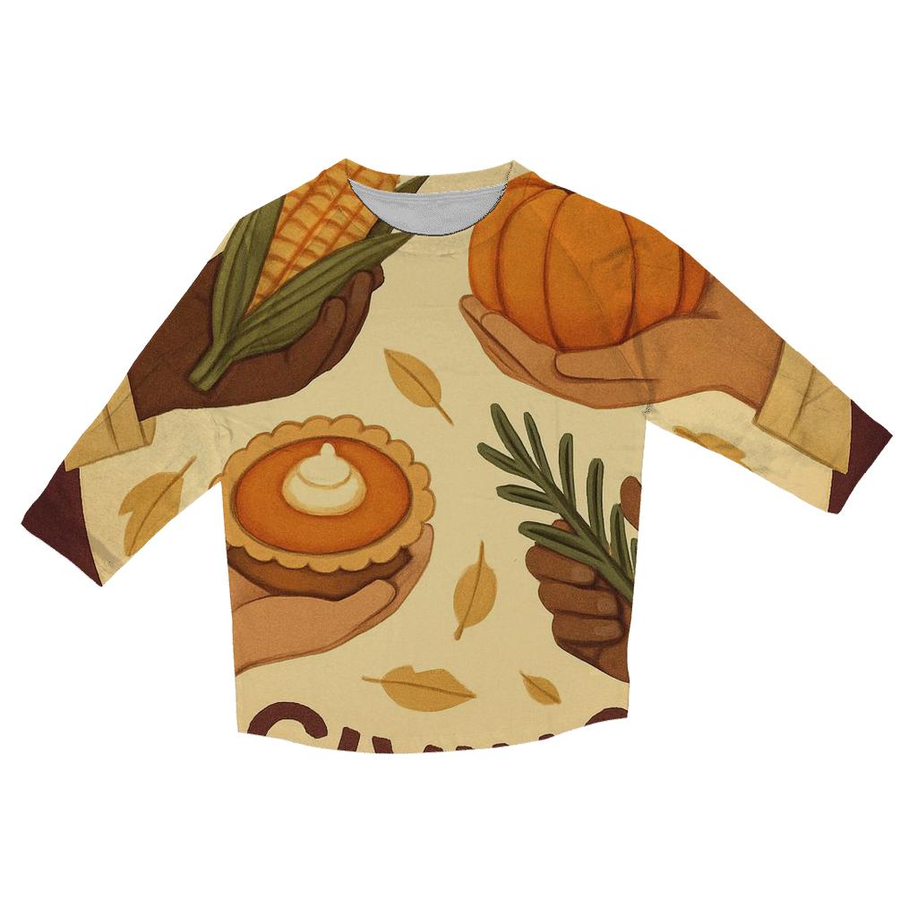 Harvest Wreath Of Shared Hands casual three quarter sleeve shirts