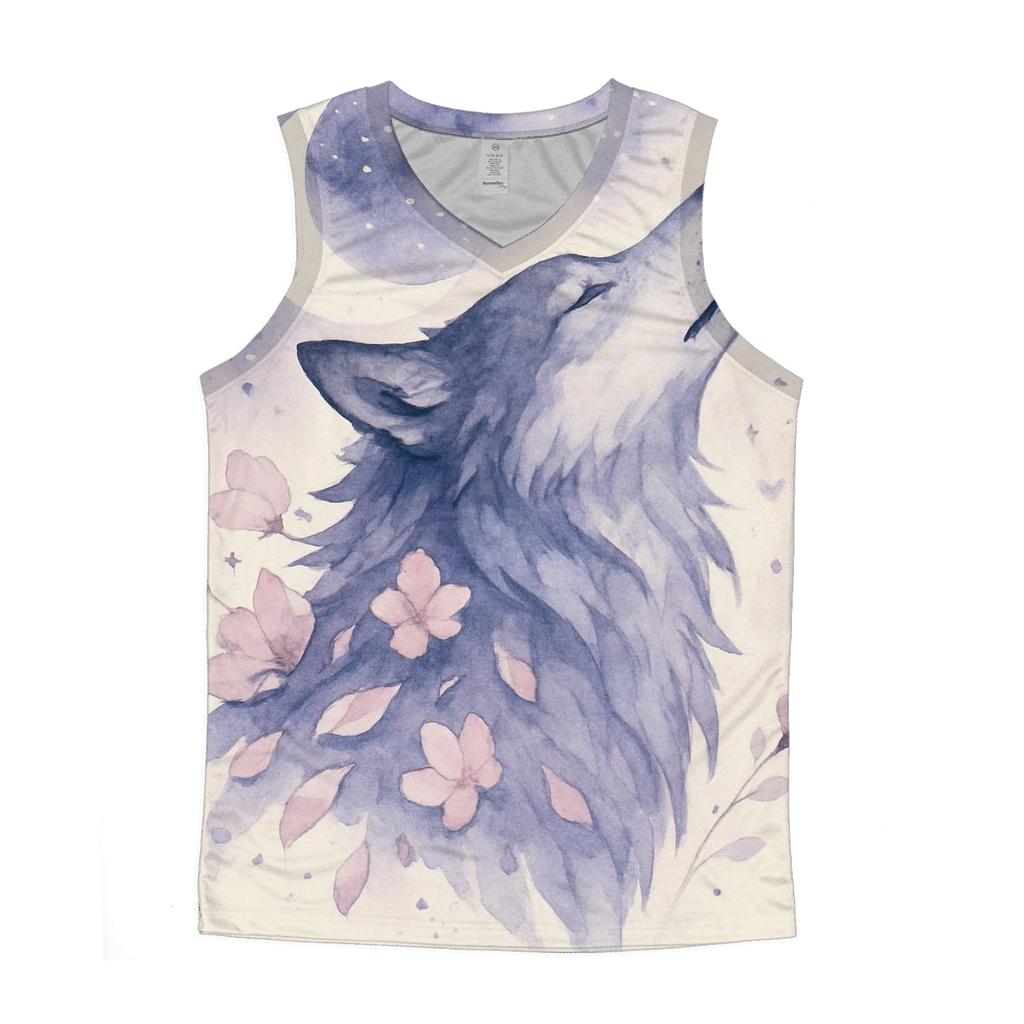 Ink Bloom Moonlit Wolf cotton sleeveless tops