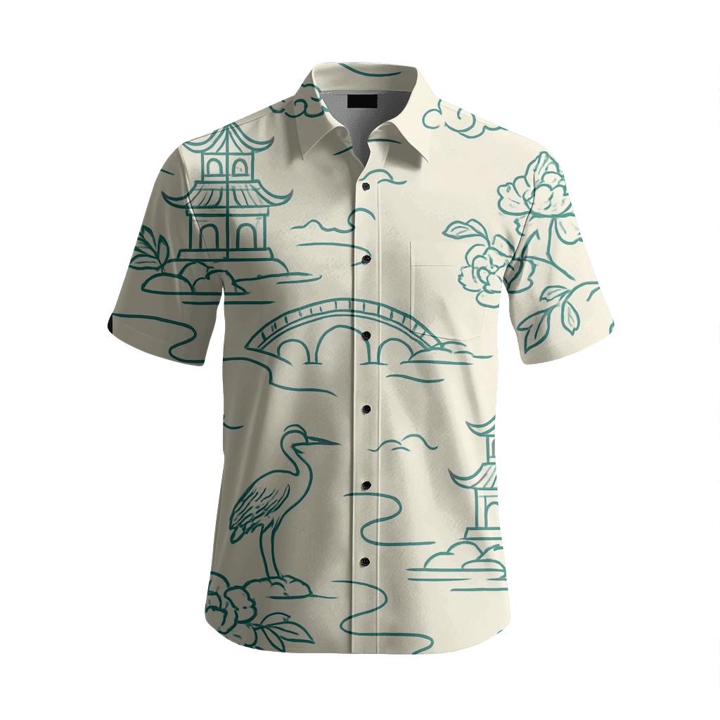 Chinoiserie Pagoda Toile In Monochrome Jade premium embroidered apparel