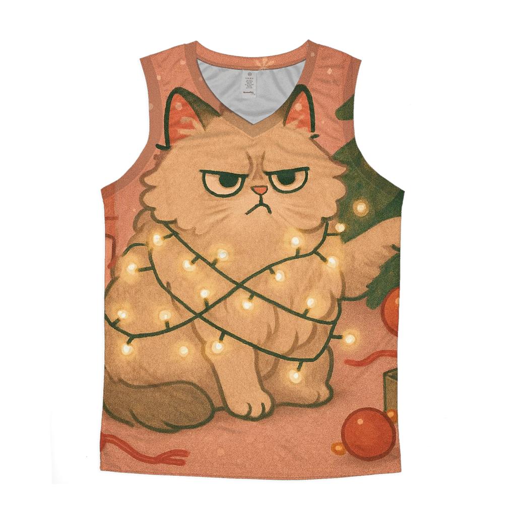 Grumpy Cat Tangled In Fairy Lights sports performance tank tops