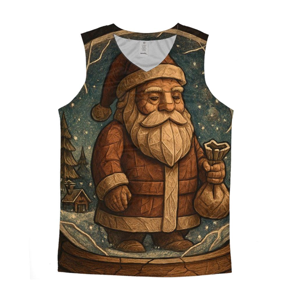 Wood Carved Santa In Vintage Snow Globe Scene trendy fitted tank tops