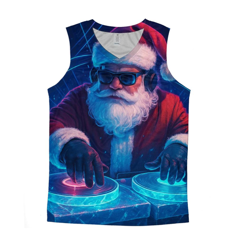 Santa DJ Frostwave Turntable Night sports performance tank tops