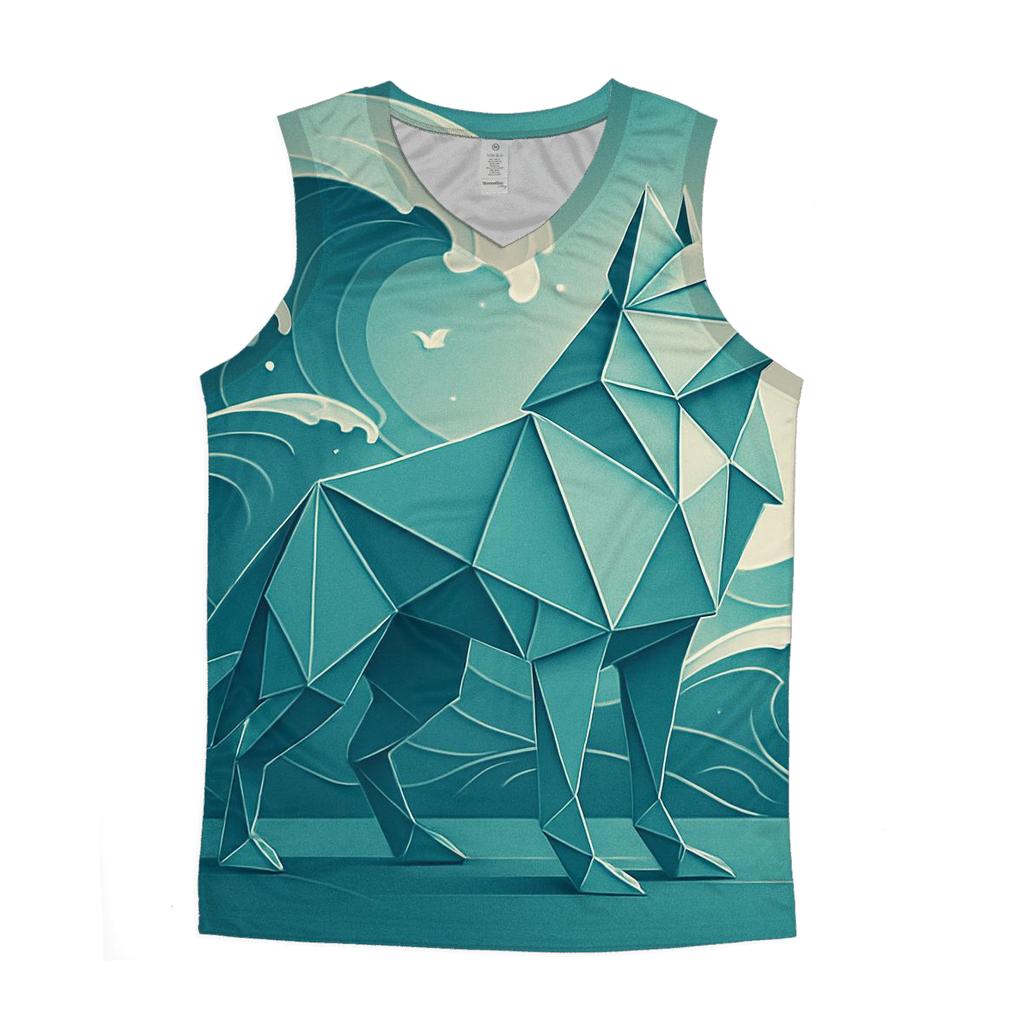 Origami Tide Wolf graphic print tank tops