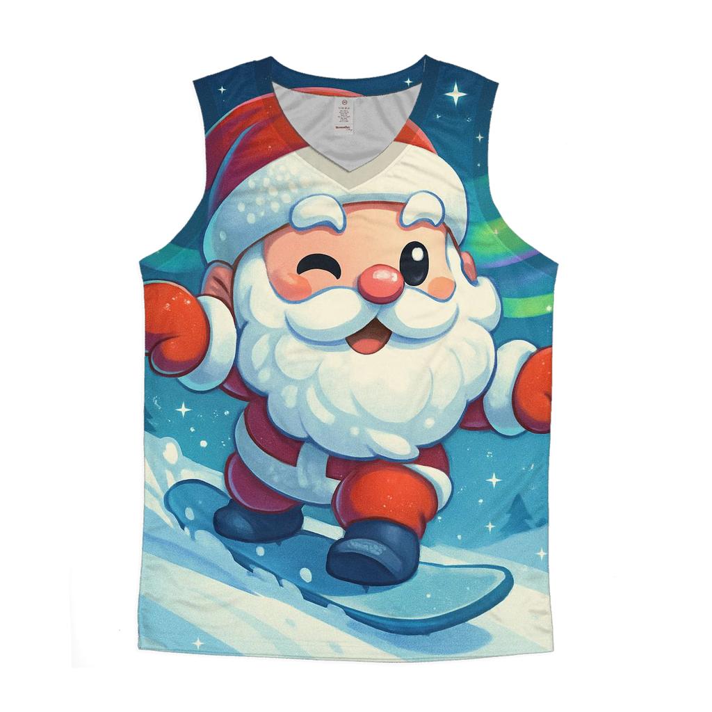 Chibi Santa Snowboarding Aurora Ridge sports performance tank tops