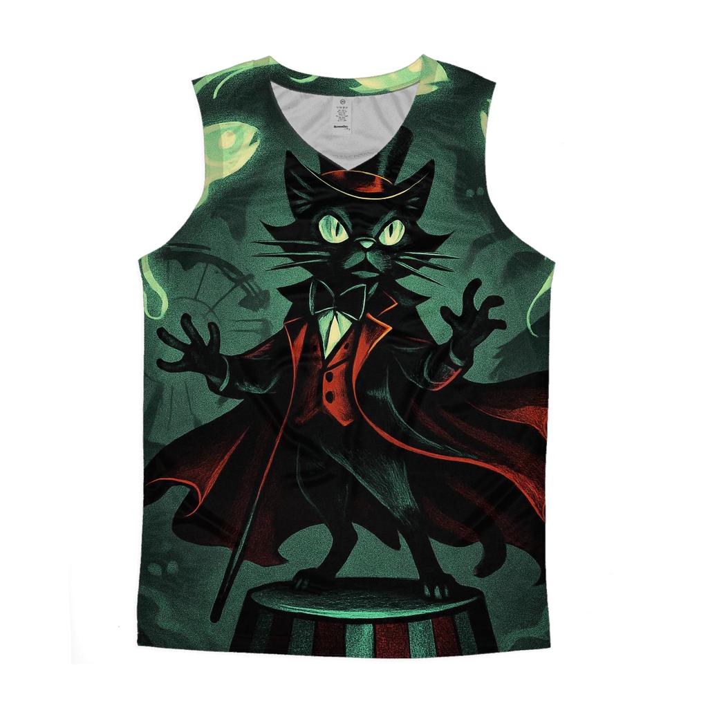 Haunted Carnival Ringmaster Cat graphic print tank tops