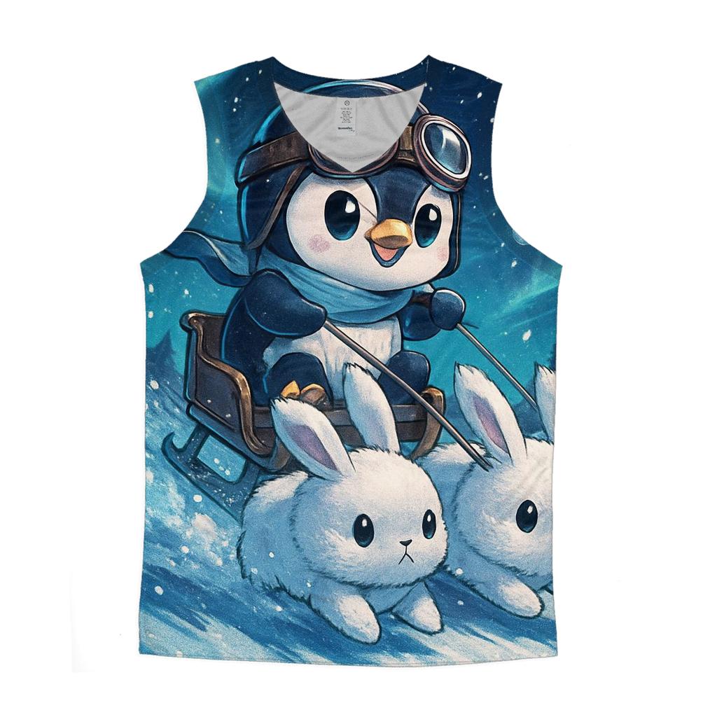 Penguin Sleigh Ride Through Northern Lights graphic print tank tops