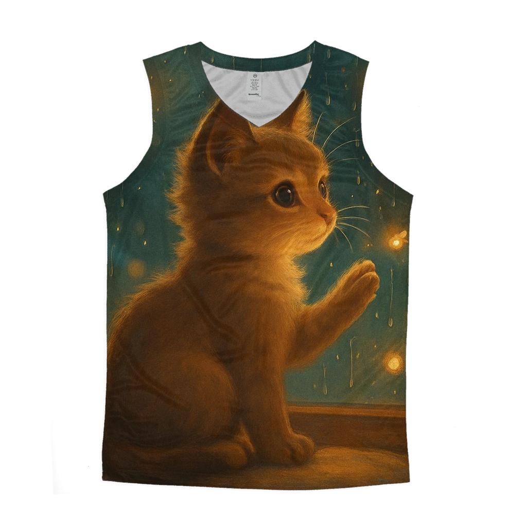 Rainy Window Paws And Fireflies graphic print tank tops
