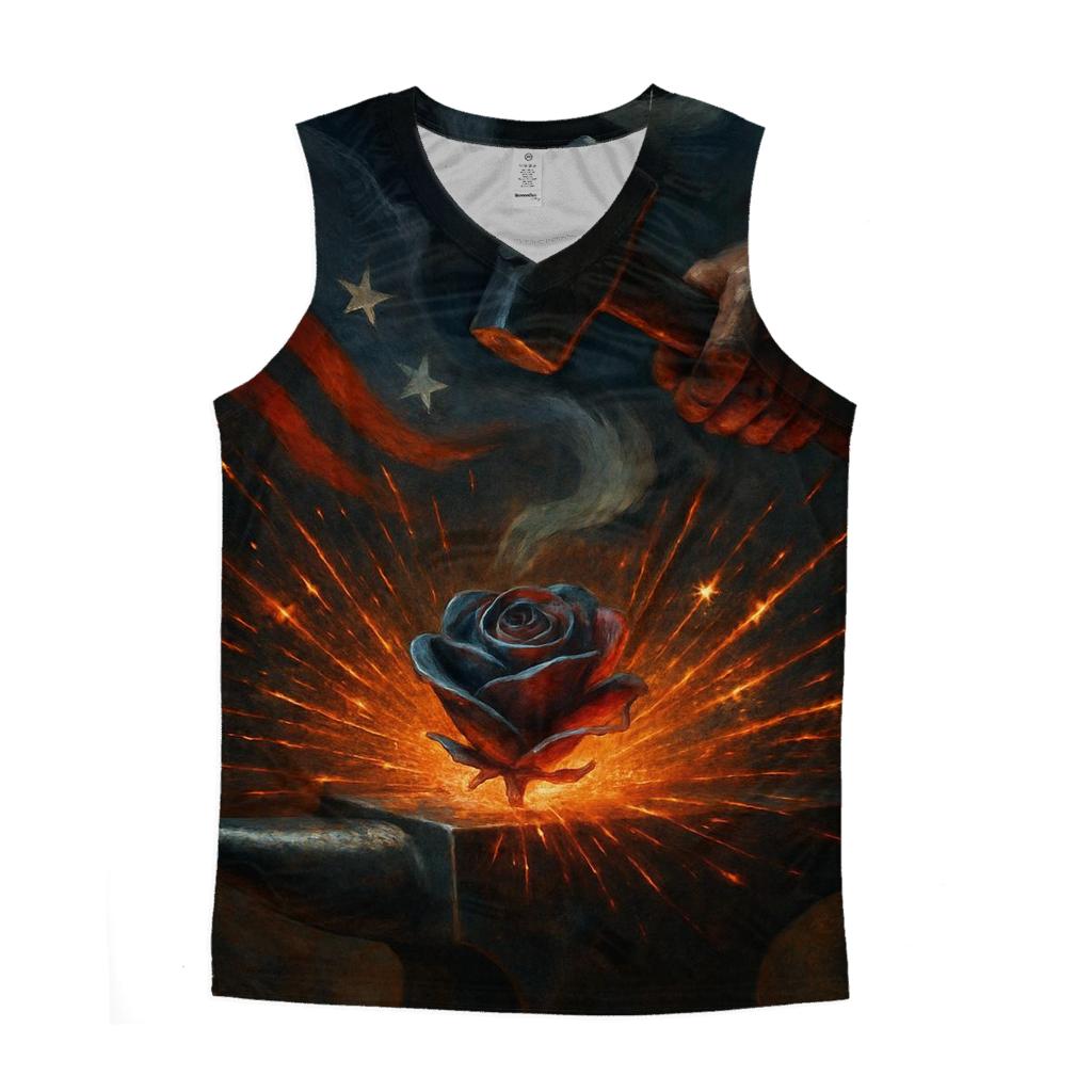 Steel Rose And Flag Forged Heart personalized athletic tanks