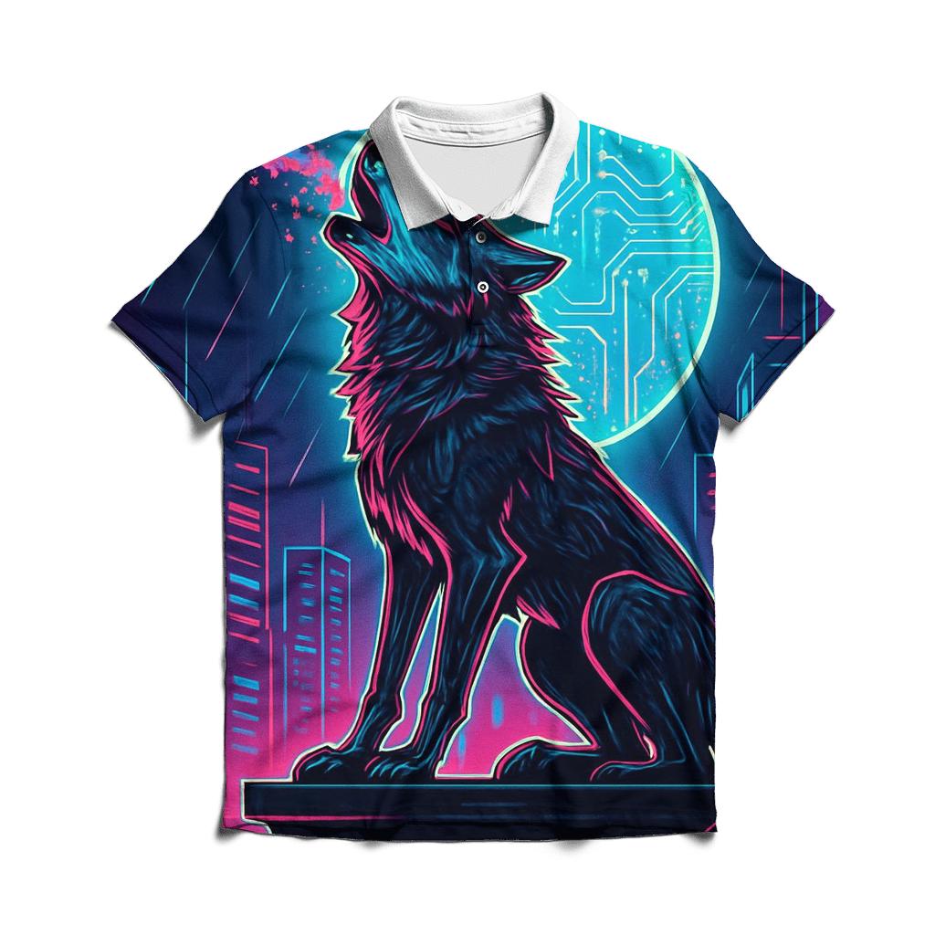 Neon Circuit Howl Wolf branded logo polo shirts