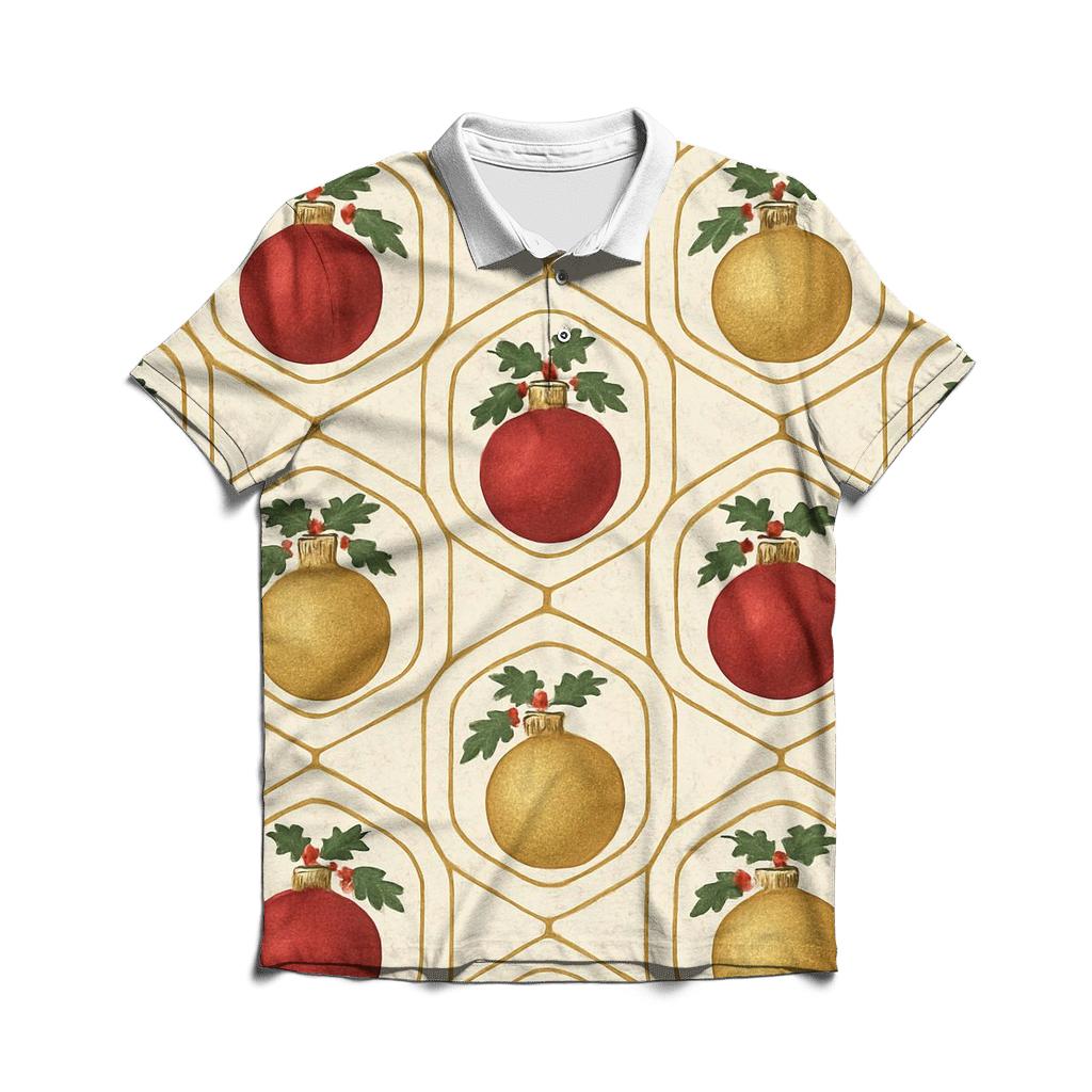 Crimson Ornament Medallion Tessellation On Ivory Background casual sports polo shirts