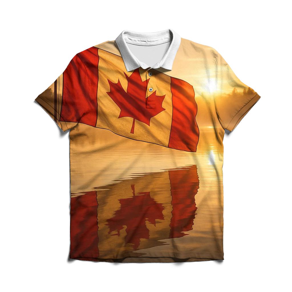 Crimson Maple Reflection Canada embroidered polo tops