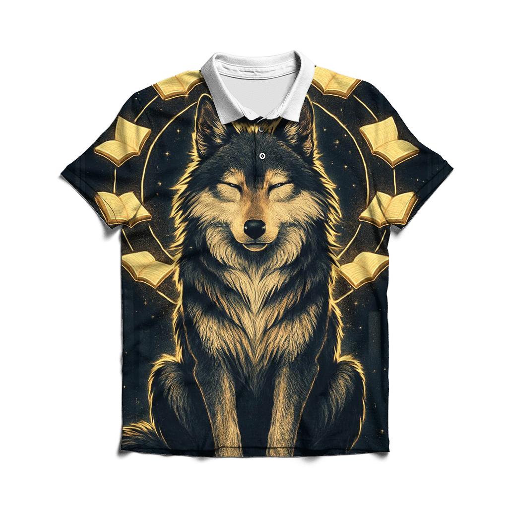 Celestial Library Spirit Wolf designer slim fit polos