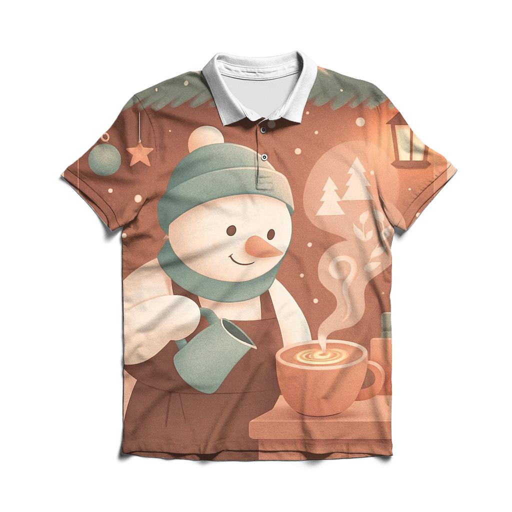 Snowman Barista Cocoa Cloud Art custom polo shirts
