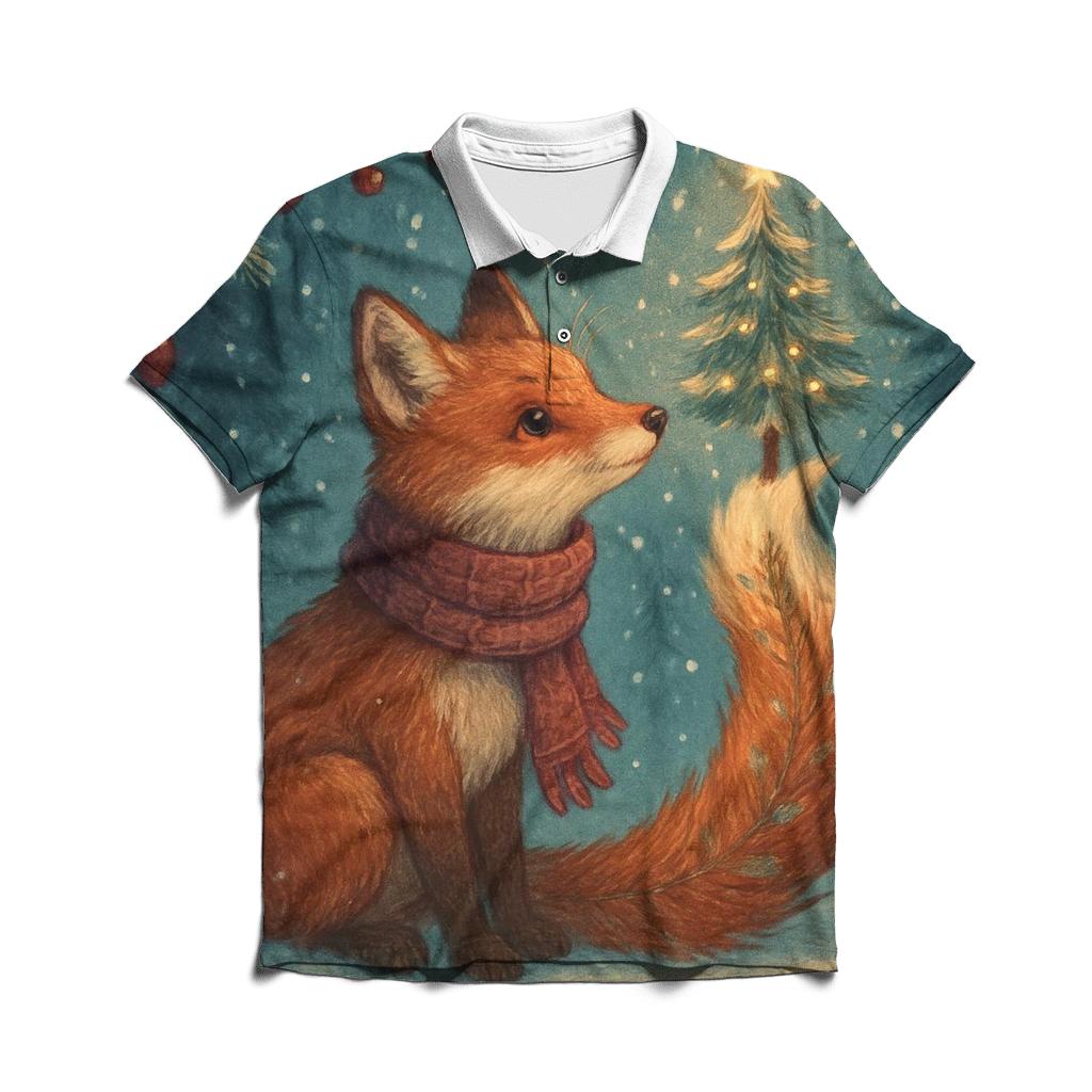 Christmas Tree Fox In Lantern Snow designer slim fit polos