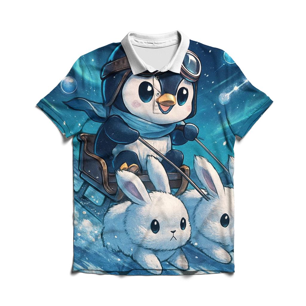 Penguin Sleigh Ride Through Northern Lights custom polo shirts