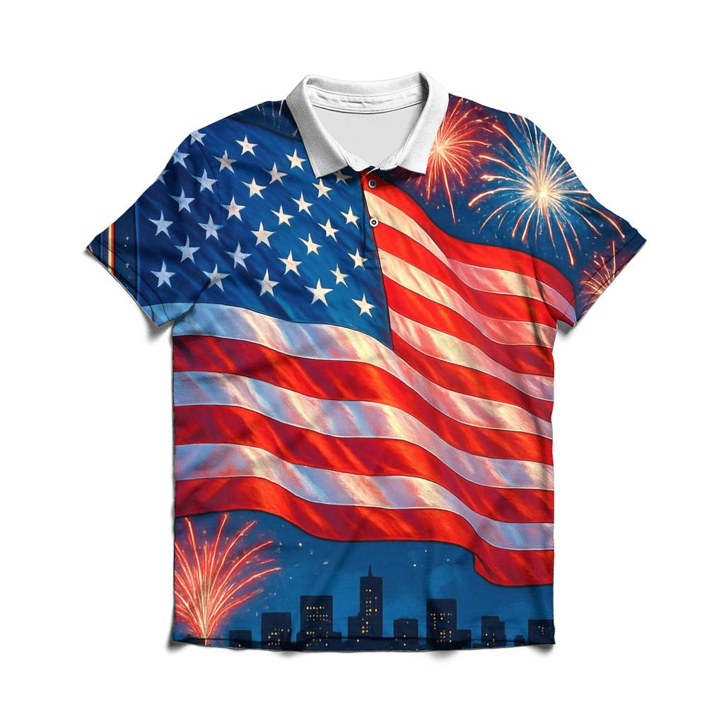 Firework Skyline Flagburst personalized polo shirts