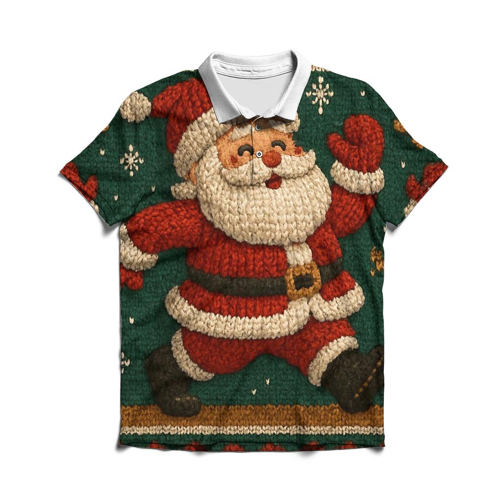 Retro Knit Pattern Santa Parade Scene casual sports polo shirts