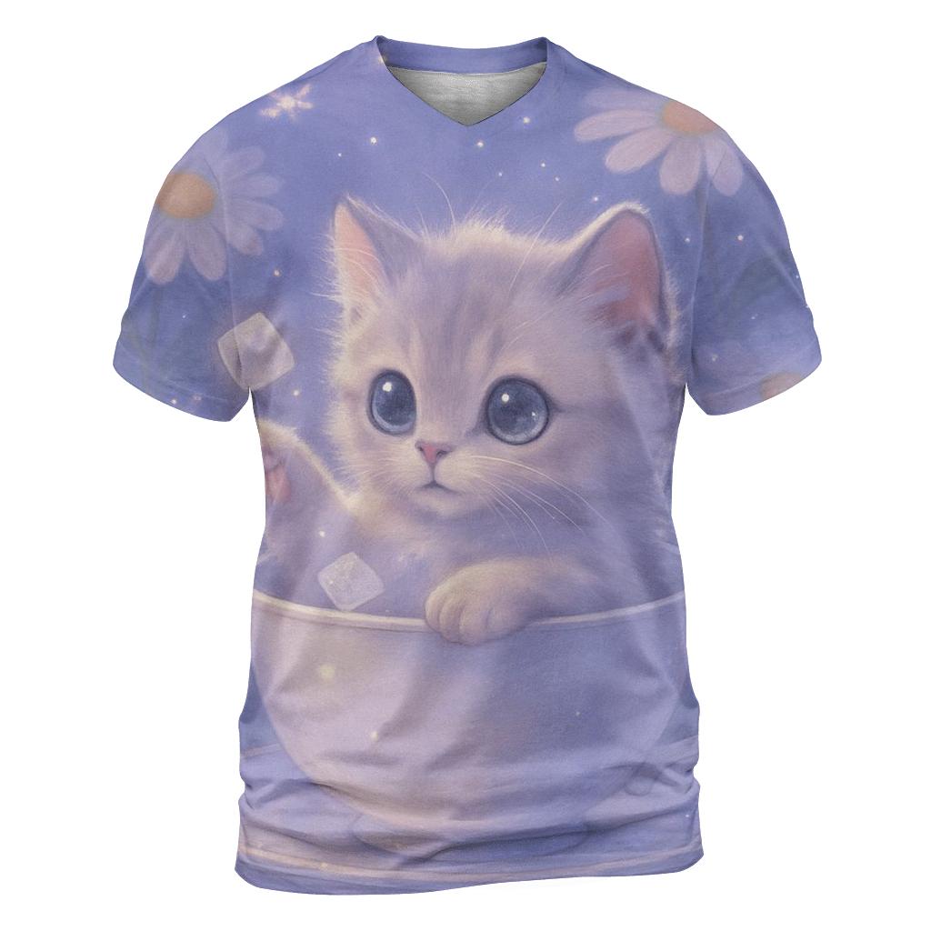 Moonlit Teacup Kitten Garden vibrant all-over design tees