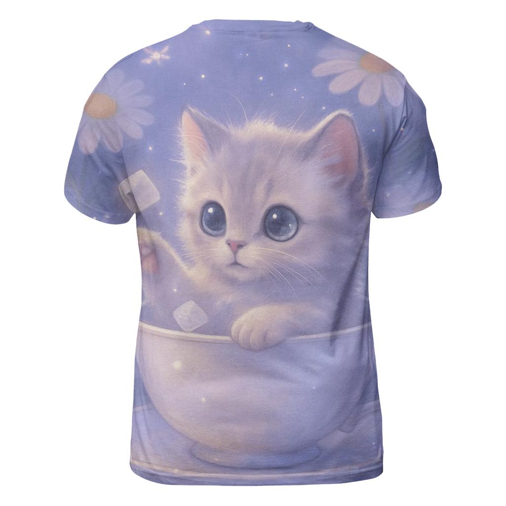 Moonlit Teacup Kitten Garden vibrant all-over design tees