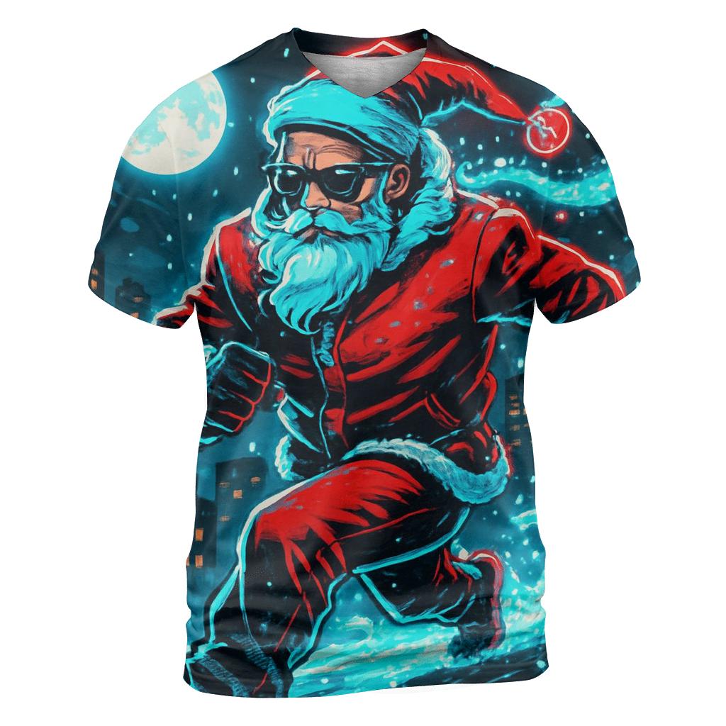 Neon Midnight Santa On Rooftop Run trendy printed shirt styles