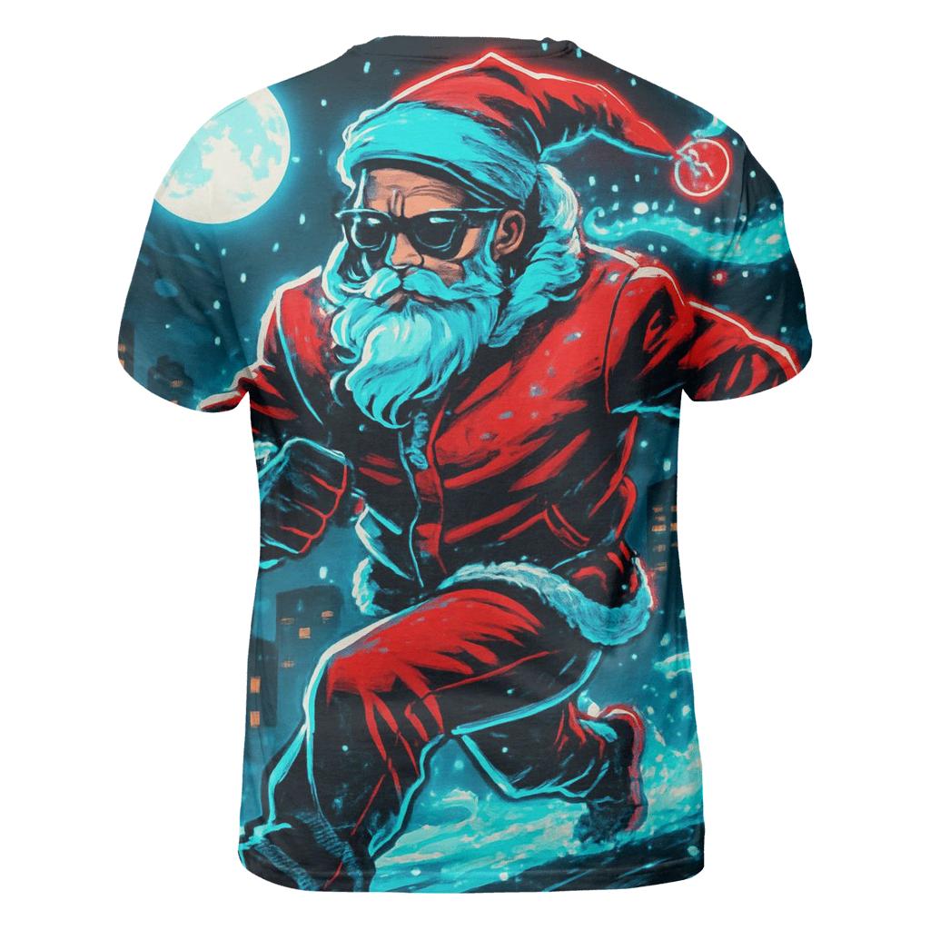 Neon Midnight Santa On Rooftop Run trendy printed shirt styles