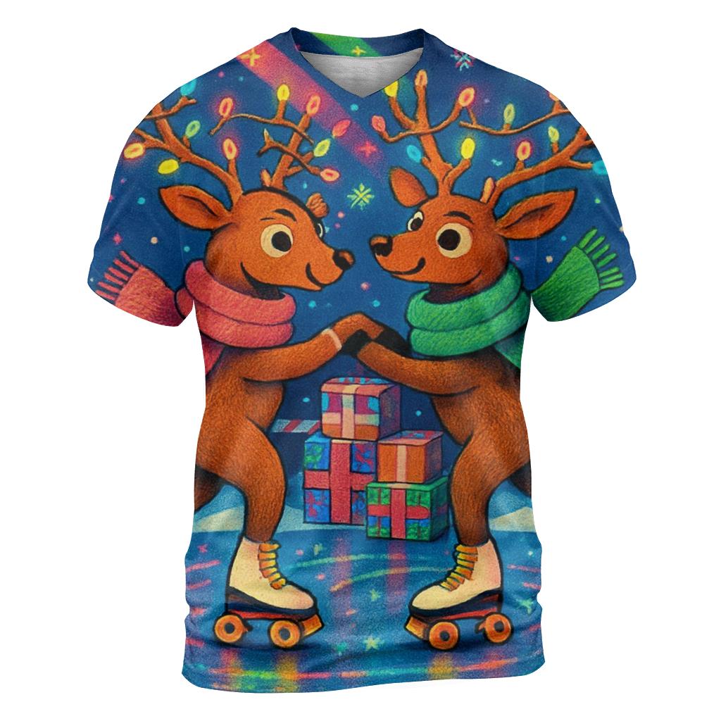Reindeer Roller Disco Blizzard artistic all-over print tops
