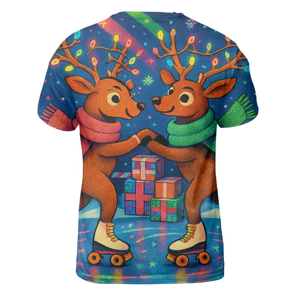 Reindeer Roller Disco Blizzard artistic all-over print tops
