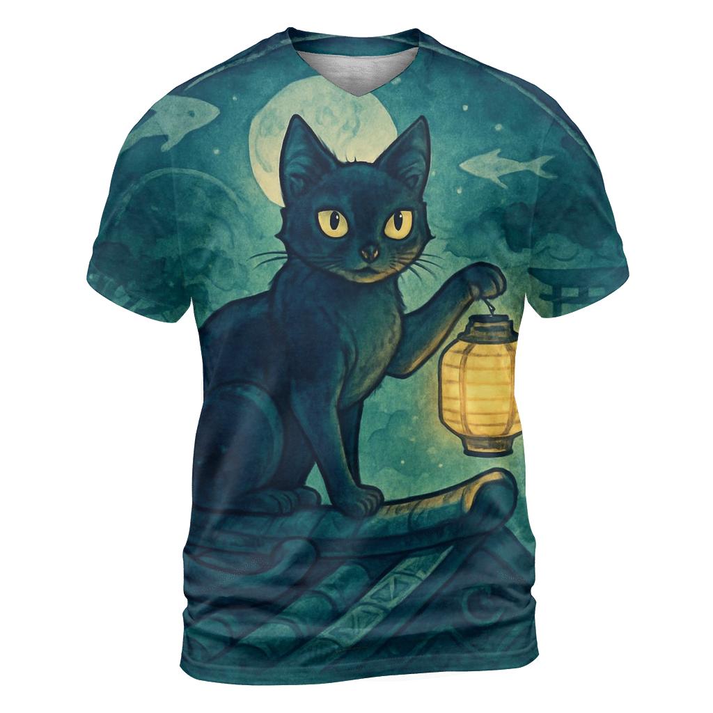 Midnight Lantern Guardian Cat unique graphic print tees