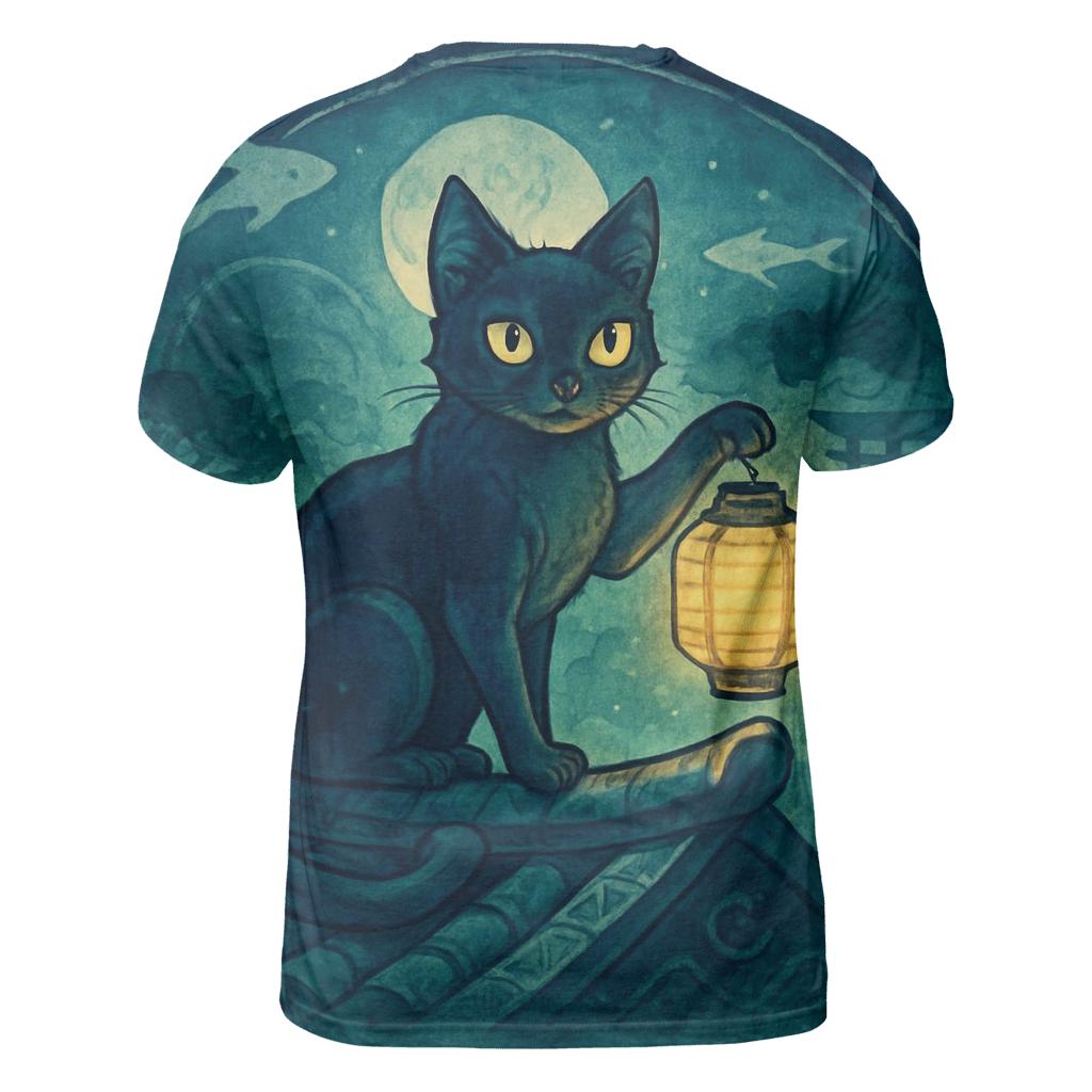 Midnight Lantern Guardian Cat unique graphic print tees