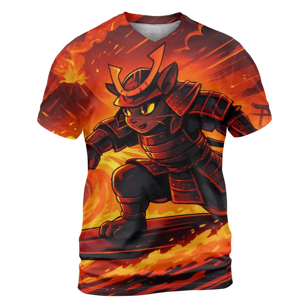 Volcanic Surf Samurai Cat creative print fashion shirts