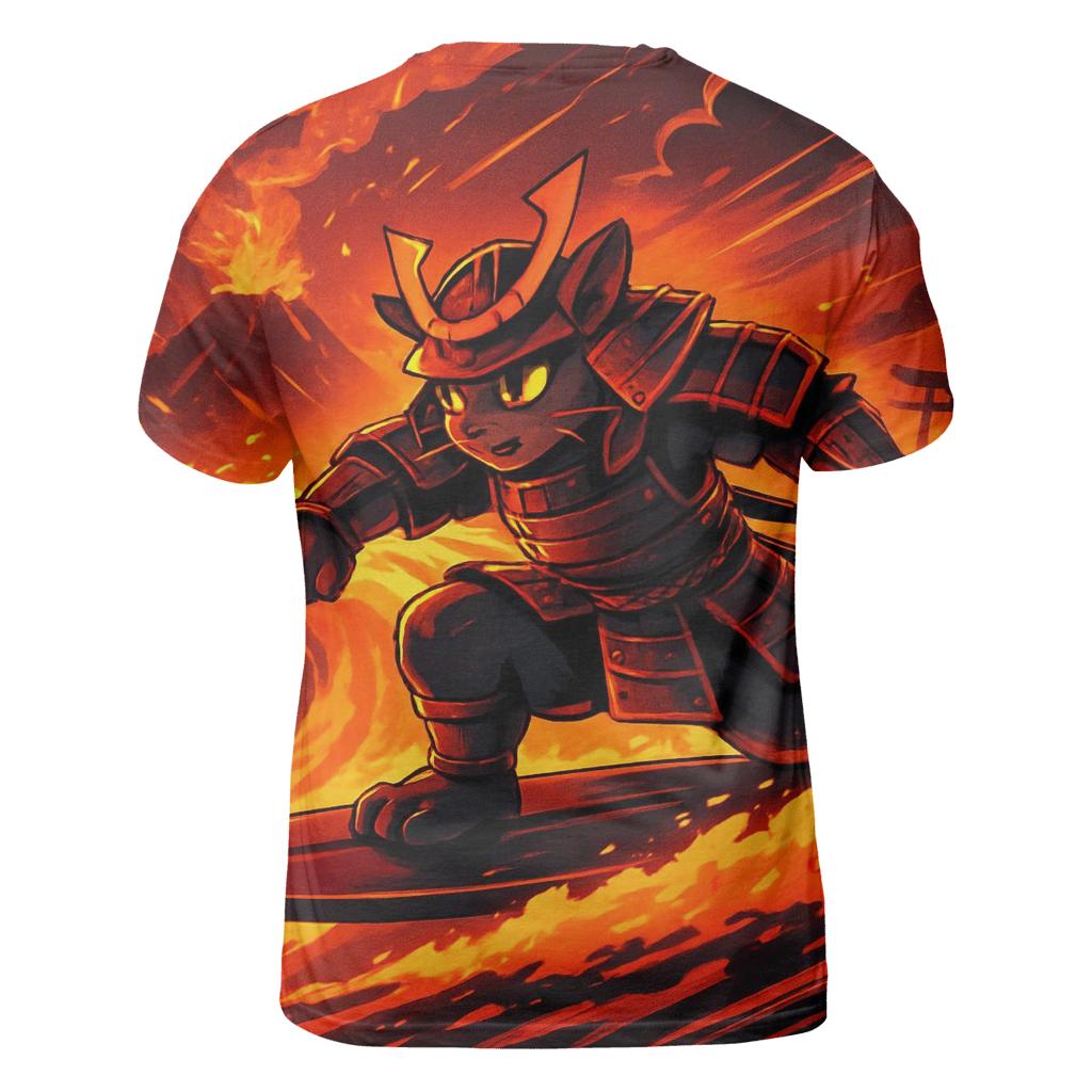 Volcanic Surf Samurai Cat creative print fashion shirts