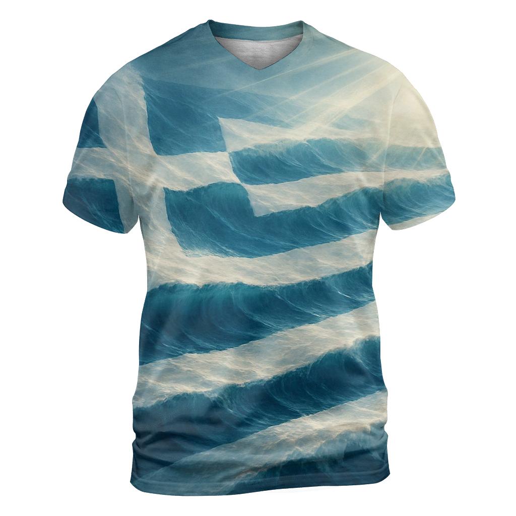 Ocean Fold Greece vibrant all-over design tees
