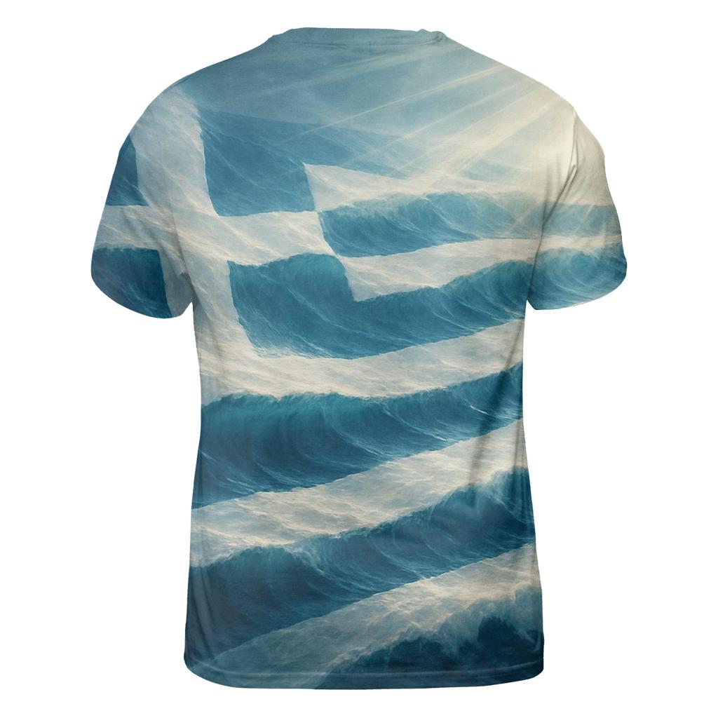 Ocean Fold Greece vibrant all-over design tees