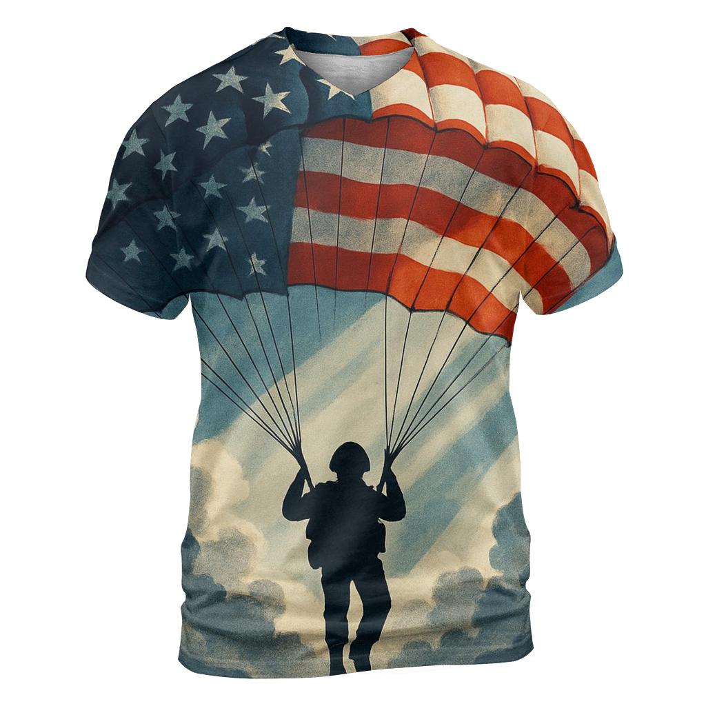 Airborne Silhouette Over Flag Cloudbreak designer pattern shirts