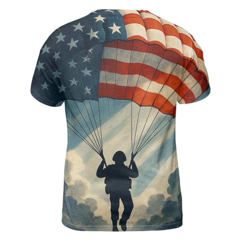 Airborne Silhouette Over Flag Cloudbreak designer pattern shirts