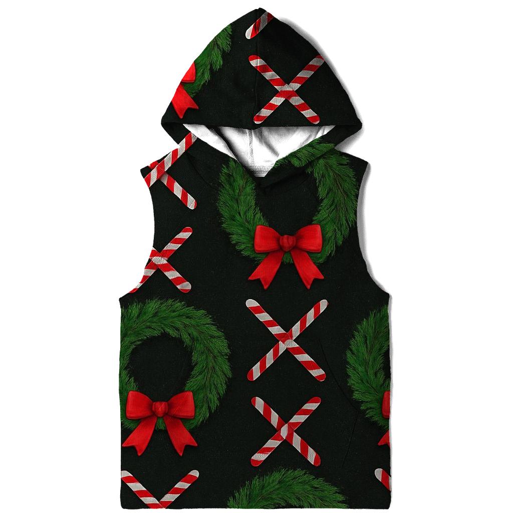 Evergreen Wreath Grid With Candy Canes On Black Background custom hoodies