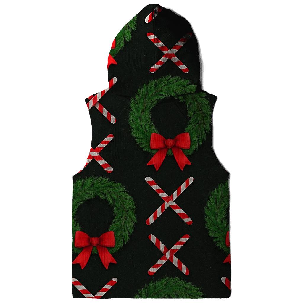 Evergreen Wreath Grid With Candy Canes On Black Background custom hoodies