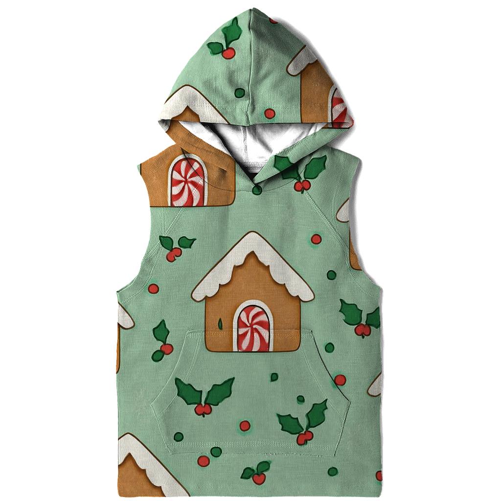 Gingerbread House Scatter With Snowflake Fill On Mint Background hoodie trends