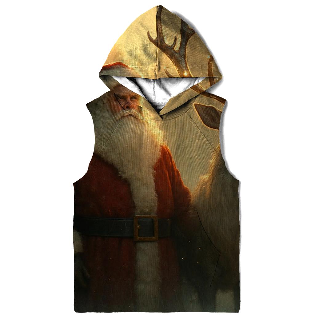 Majestic Santa And Reindeer In Golden Forest Mist hoodie styles