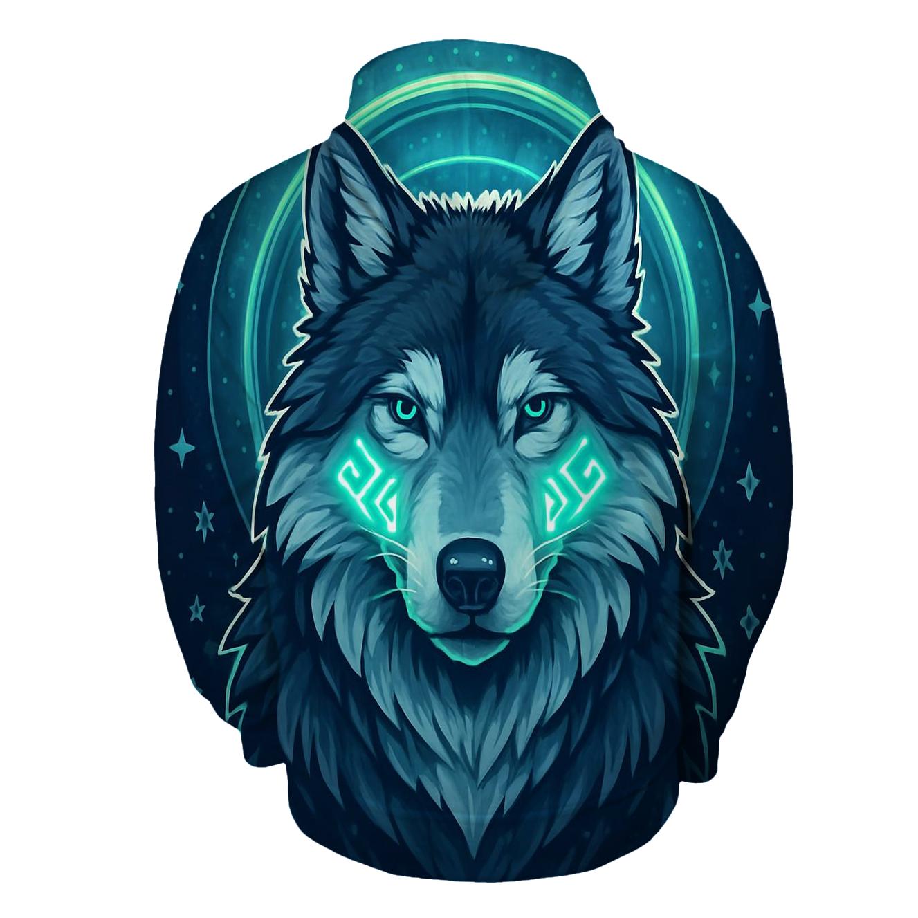 Aurora Rune Sentinel Wolf embroidered hoodies