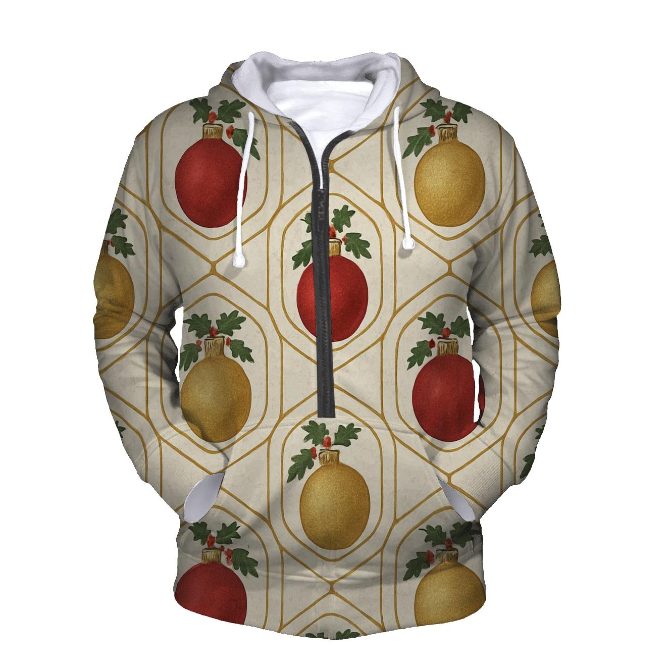 Crimson Ornament Medallion Tessellation On Ivory Background premium hoodies