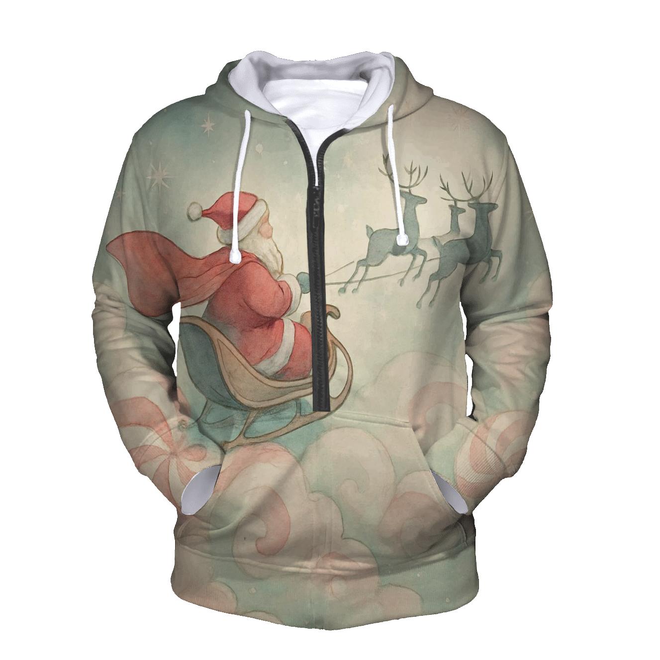 Dreamy Watercolor Sleigh Through Cloud Candy hoodie designs