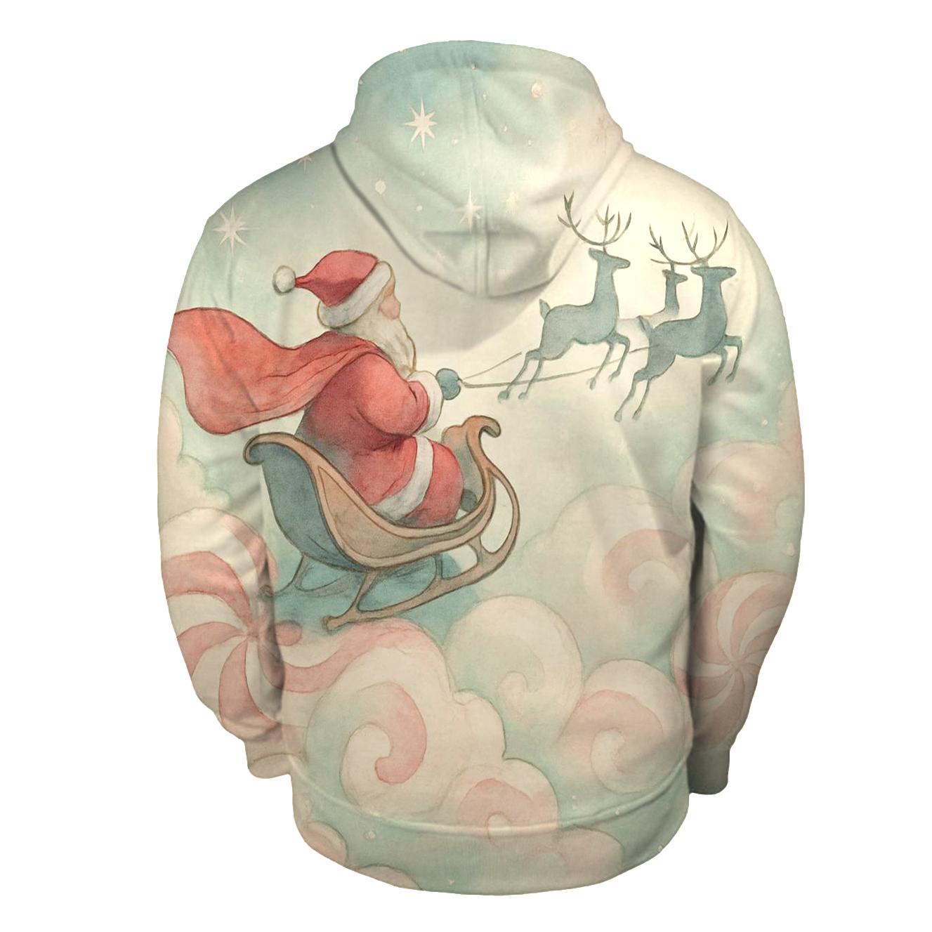 Dreamy Watercolor Sleigh Through Cloud Candy hoodie designs
