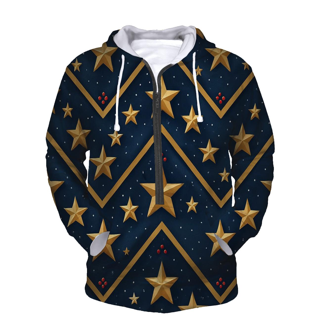 Gold Star Chevron On Navy Blue Background premium hoodies