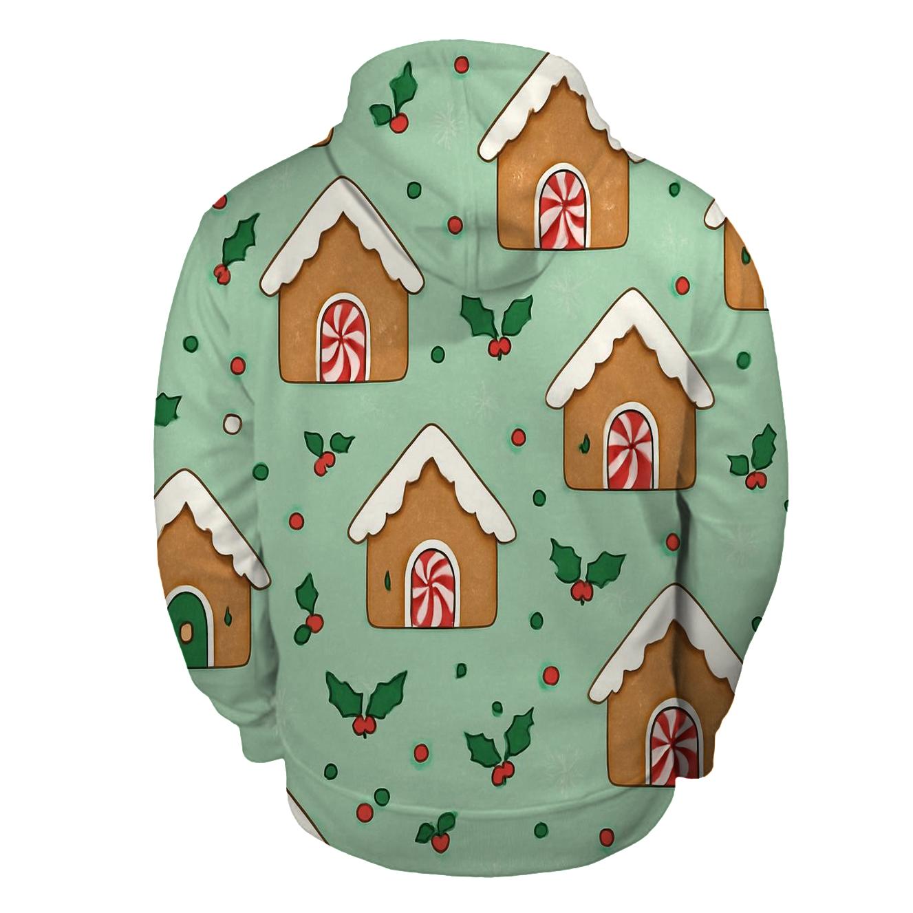 Gingerbread House Scatter With Snowflake Fill On Mint Background lightweight hoodies