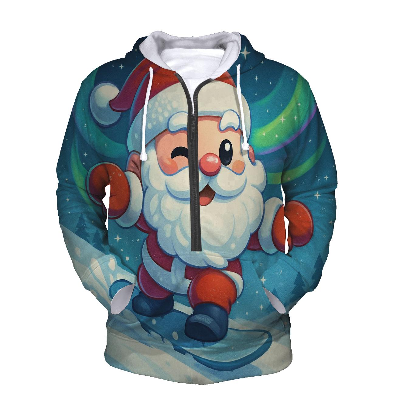 Chibi Santa Snowboarding Aurora Ridge embroidered hoodies