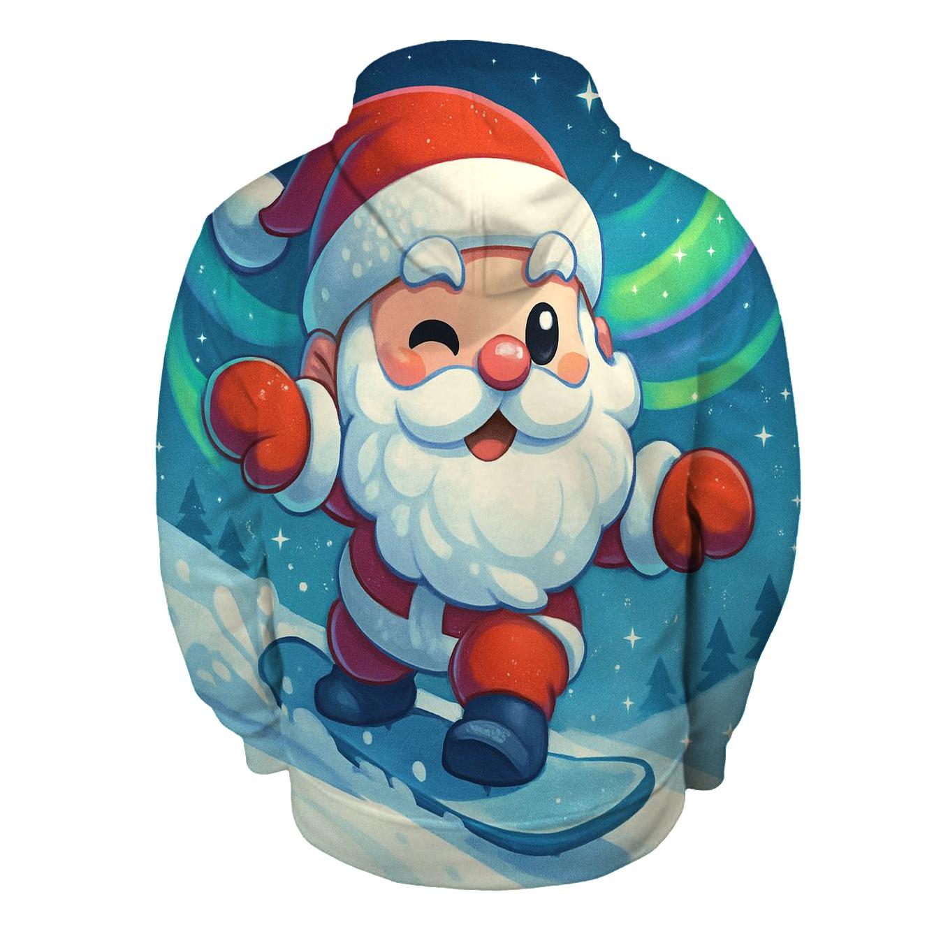 Chibi Santa Snowboarding Aurora Ridge embroidered hoodies