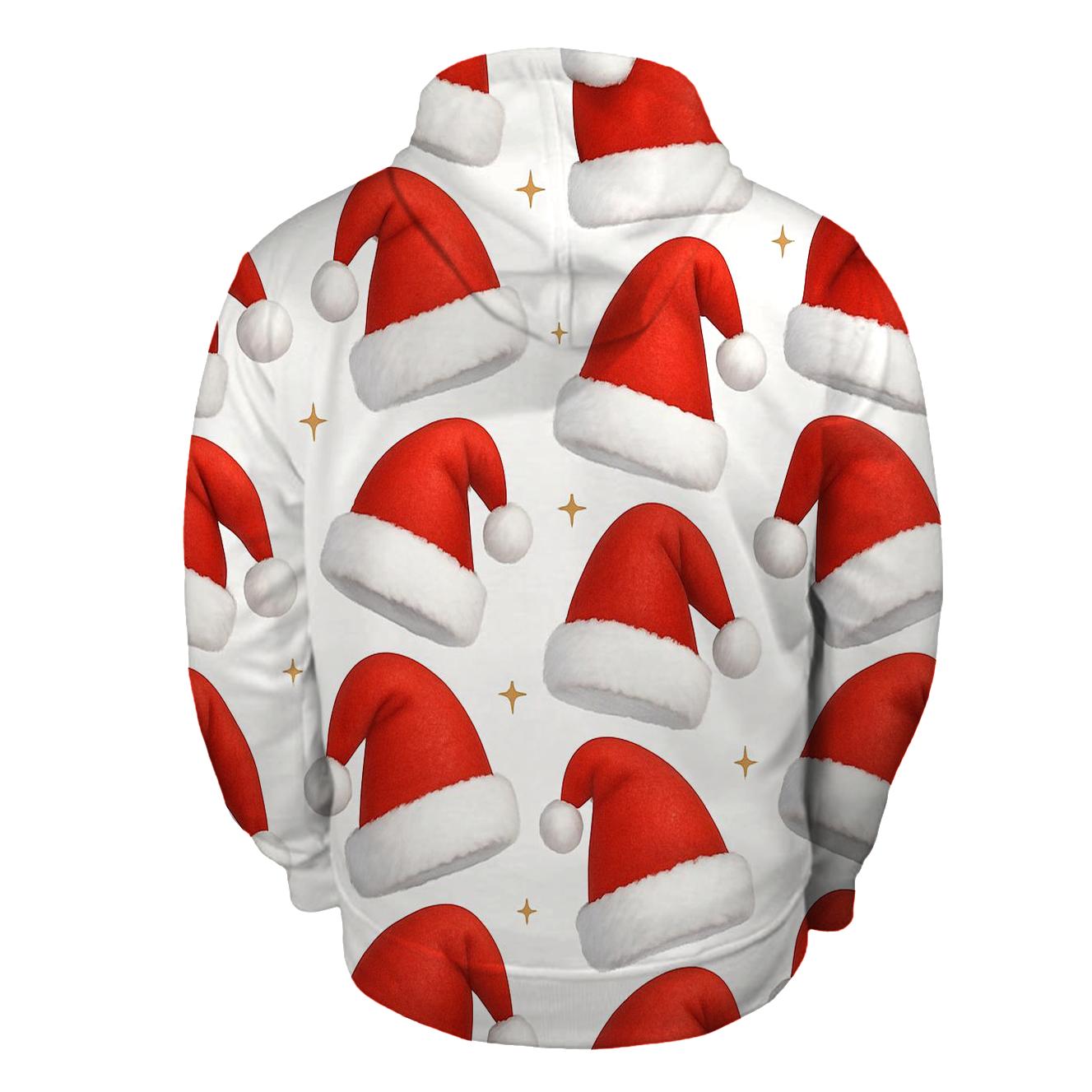 Red Santa Hat Stripe Repeat On White Background heavyweight hoodies