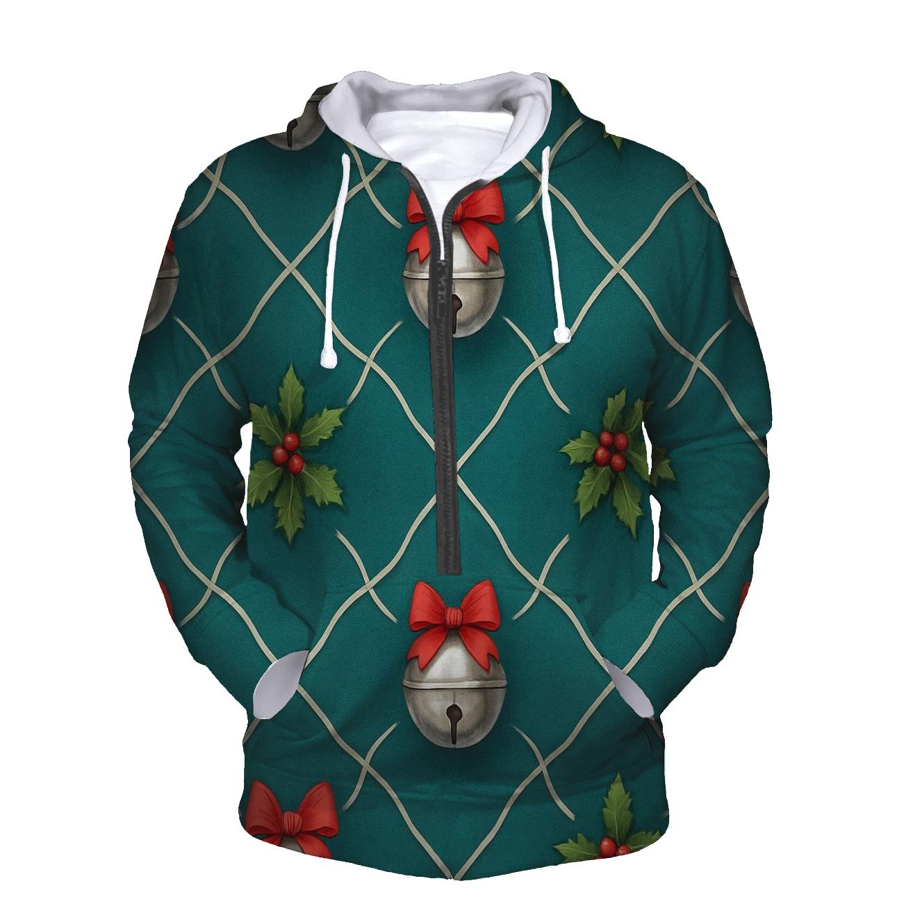 Silver Bell Lattice On Teal Background embroidered hoodies