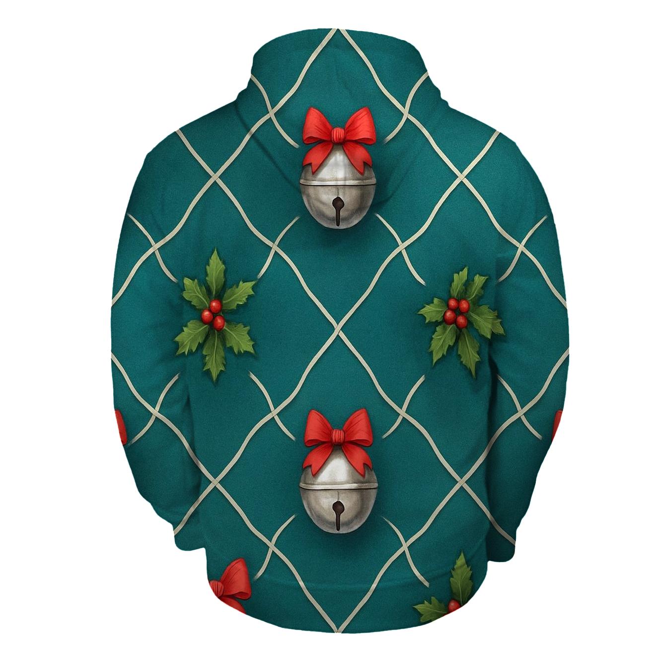 Silver Bell Lattice On Teal Background embroidered hoodies